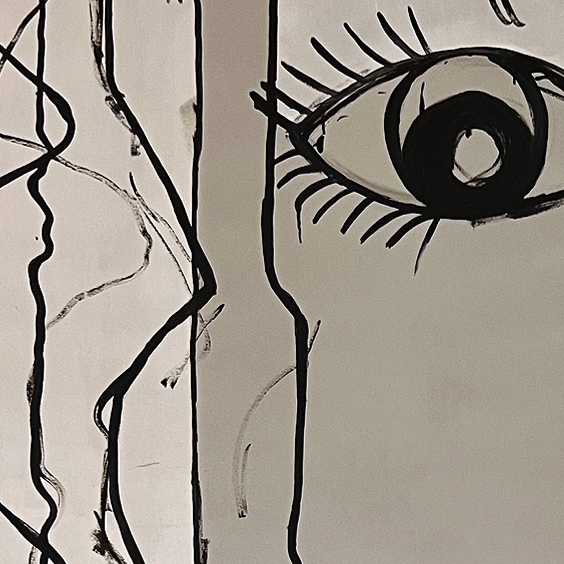 Close up of a large grey abstract painting by Lee J Morgan Art