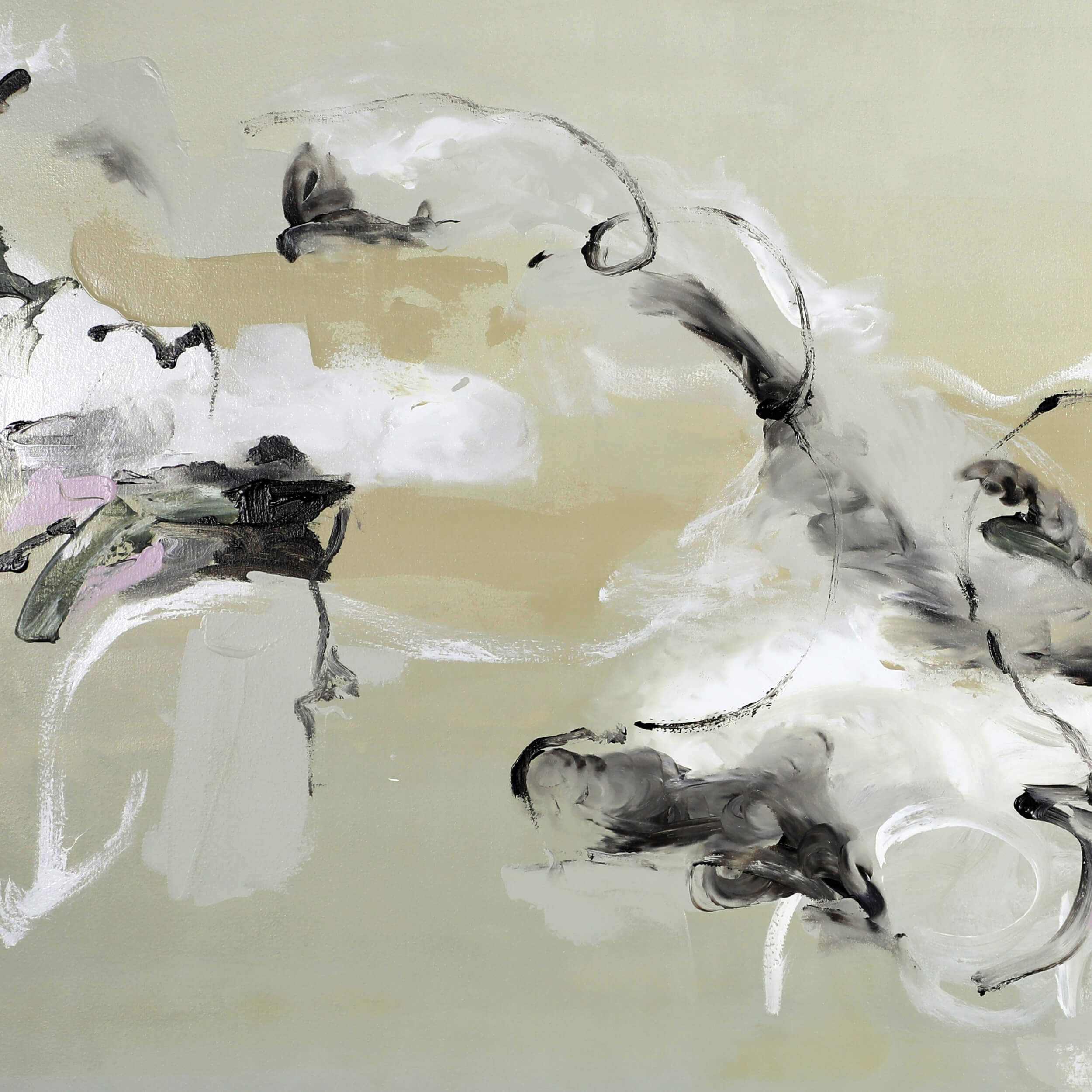 Close-up of a medium neutral abstract painting by Lee J Morgan Art