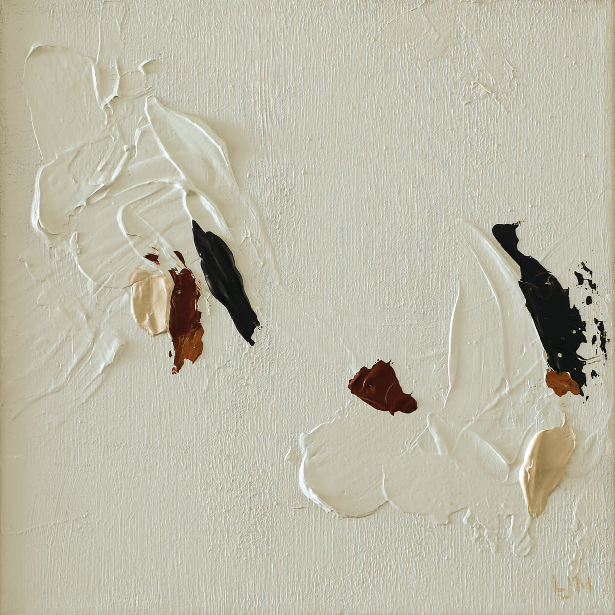 A close-up of a small neutral abstract painting by Lee J Morgan Art