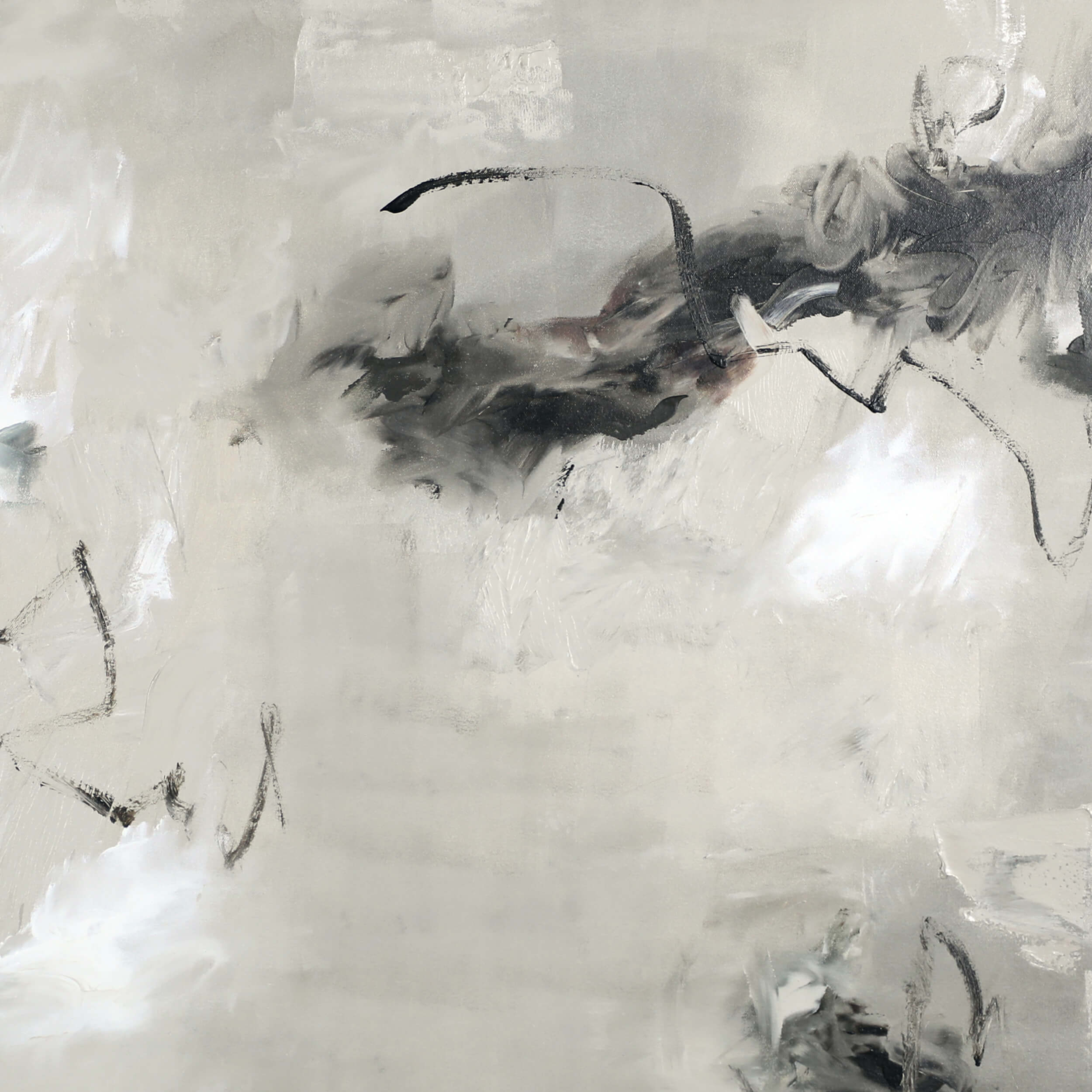 Close up of a medium neutral abstract painting by Lee J Morgan