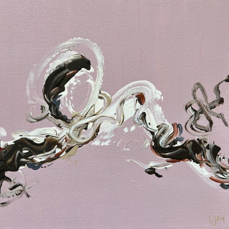 A close up of a small pink abstract art by Lee J Morgan