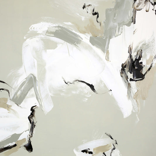 Close-up of a medium neutral abstract painting by Lee J Morgan Art