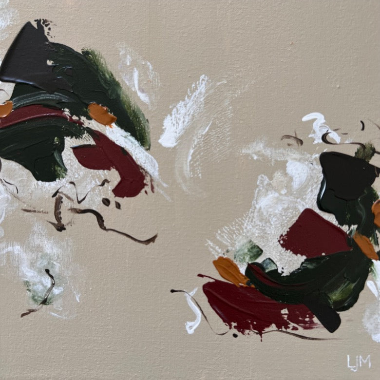 A close-up of a small neutral artwork by Lee J Morgan Art