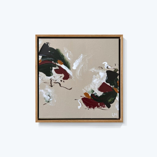 A small neutral artwork by Lee J Morgan Art displayed on a living room wall