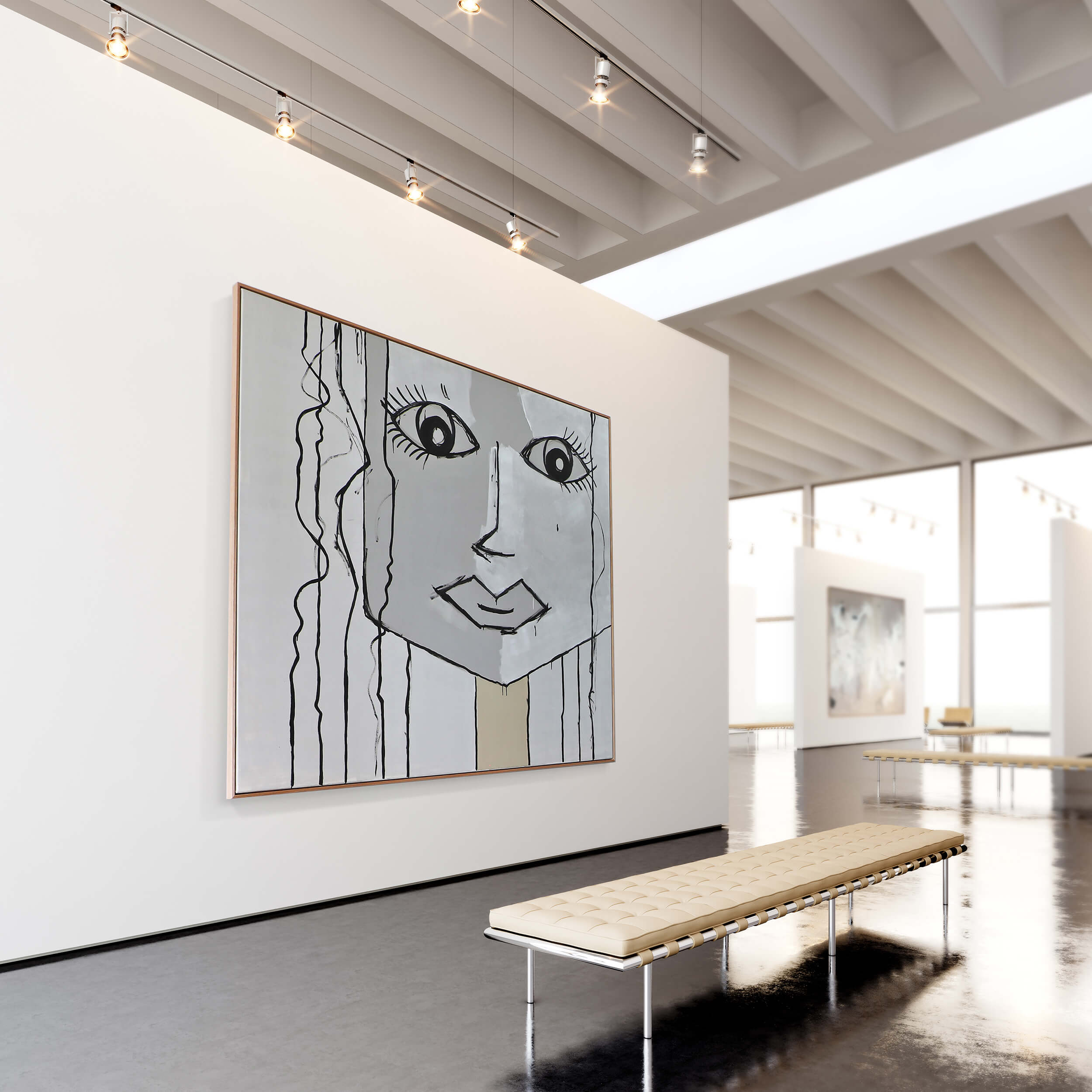 Large grey abstract painting by Lee J Morgan Art displayed on the wall