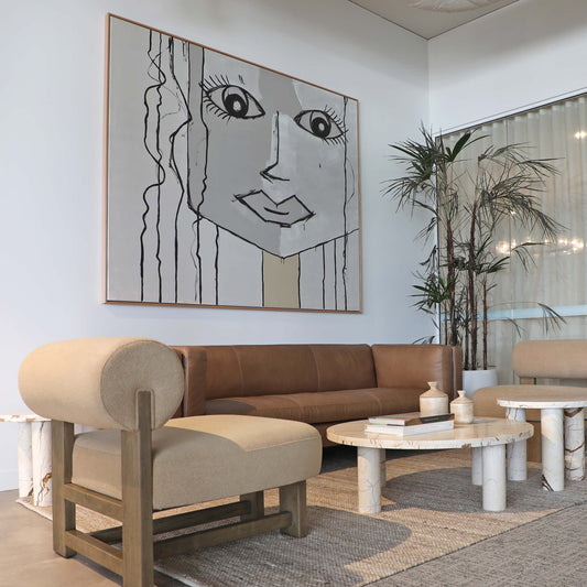 Large grey abstract painting by Lee J Morgan Art displayed on the wall
